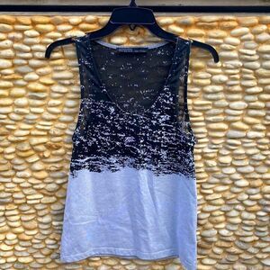 All Saints Bronte Kique Vest Black & Gray Semi Sheer Ombre Tank Top. Size 8.